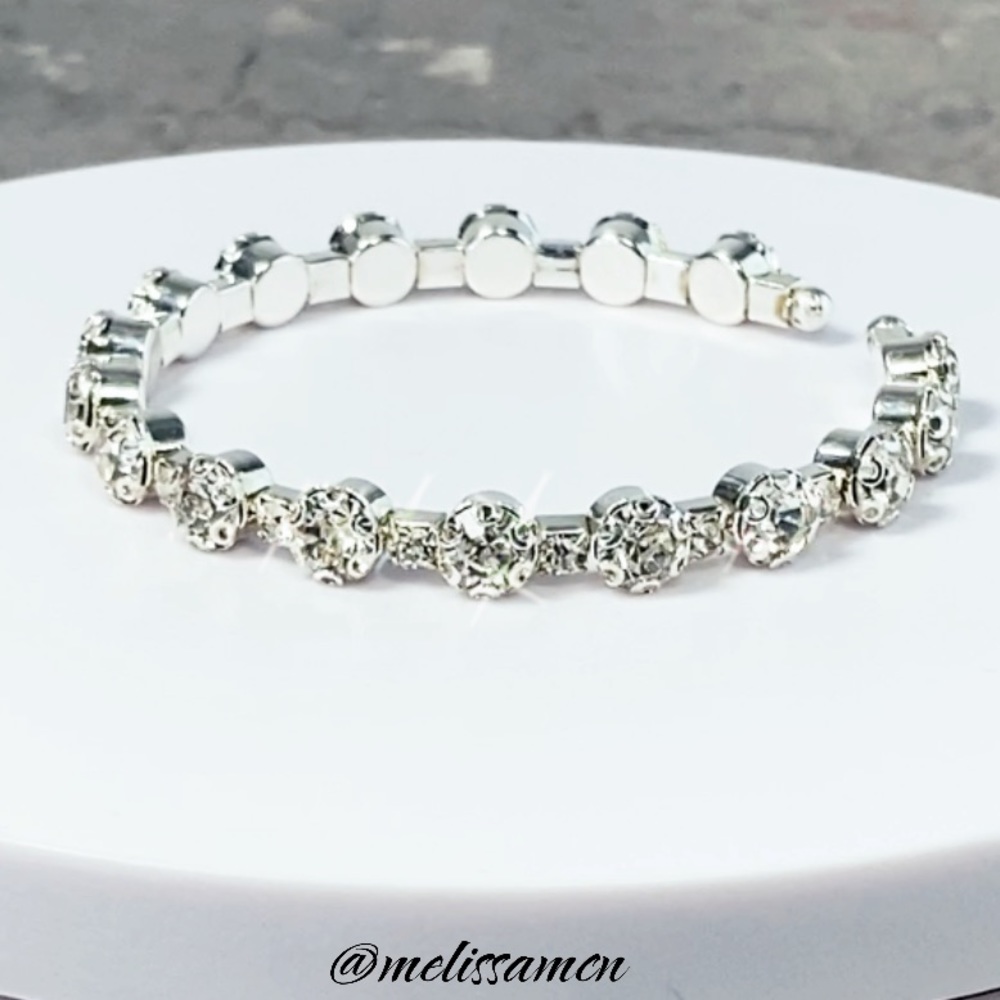 White Rhinestone Open Bangle Bracelet